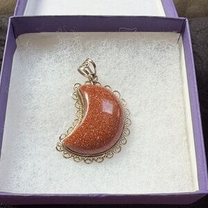 Shimmering Crescent goldstone Pendant Necklace